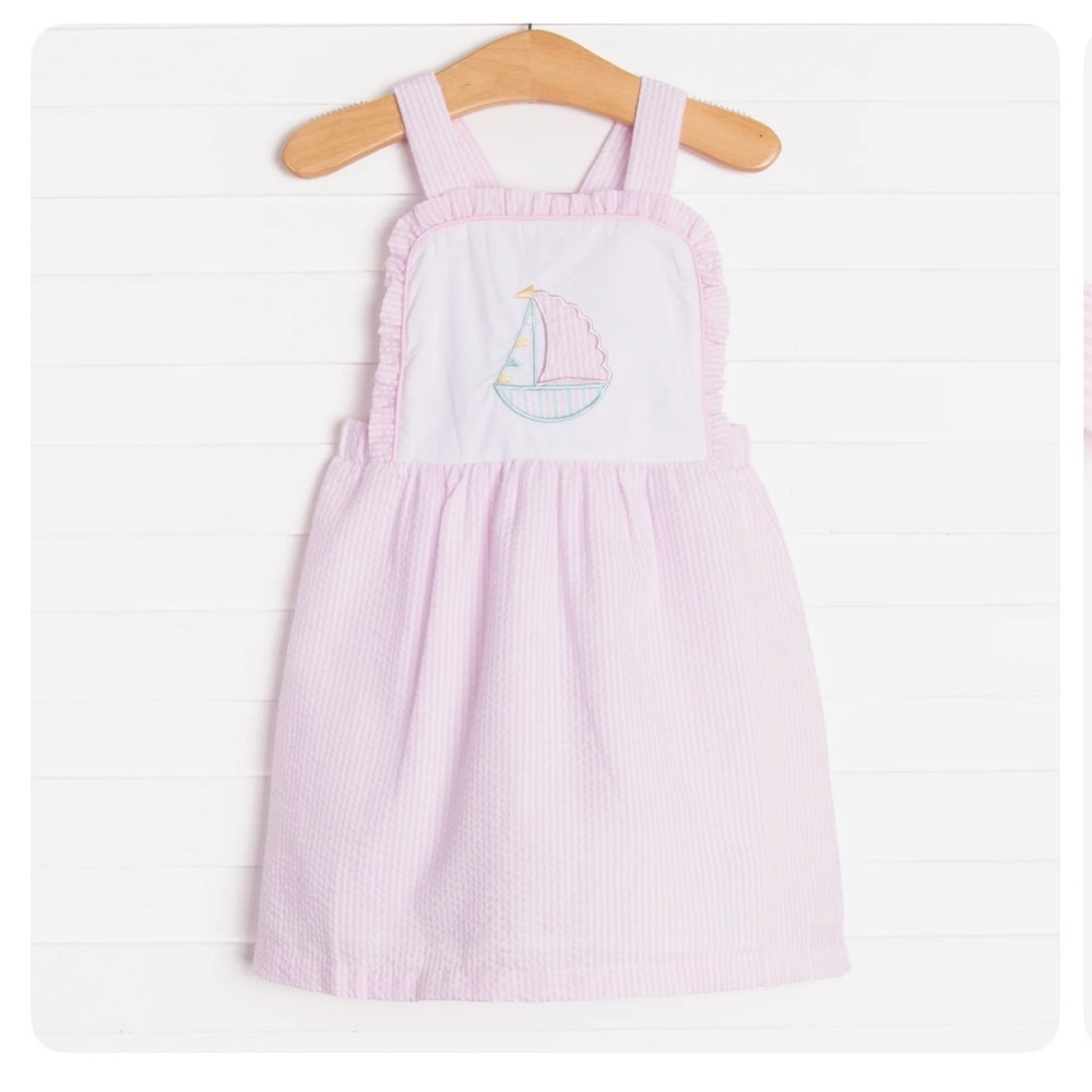 Stitchy Fish Seersucker Sails Dress Pink